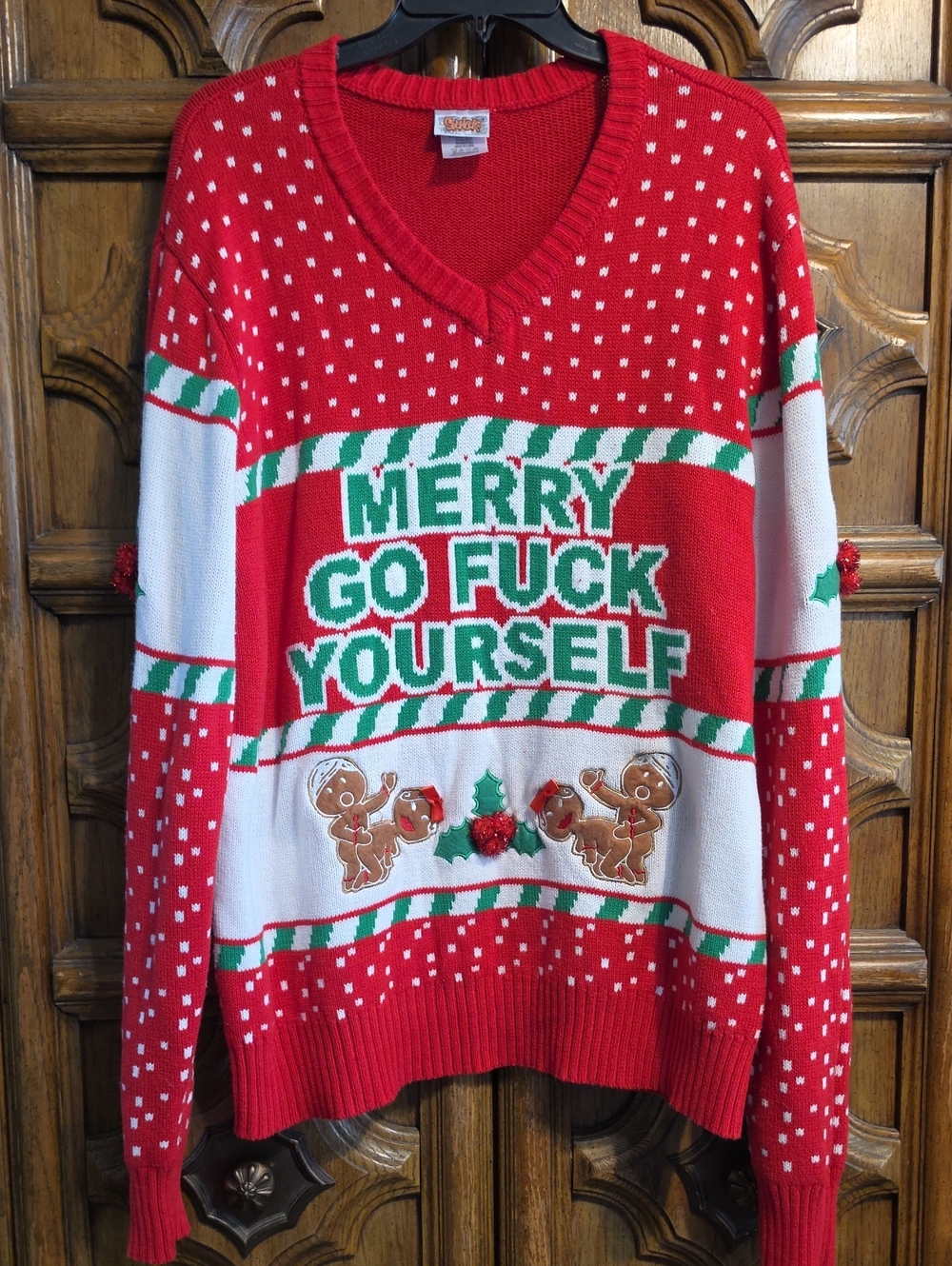 Spencer's Red, Green & White V-Neck Holiday Novelty Sweater